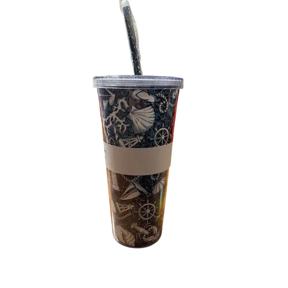 Vera Bradley Travel Tumbler 24 oz Shore Enough Blue & White Ocean Beach New